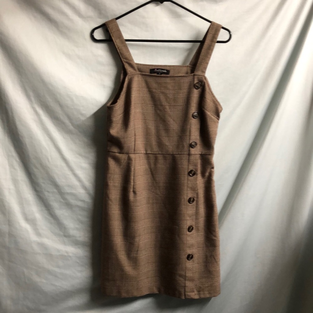 Mixed threads medium Los Angeles Brown plaid overall dress with faux buttons